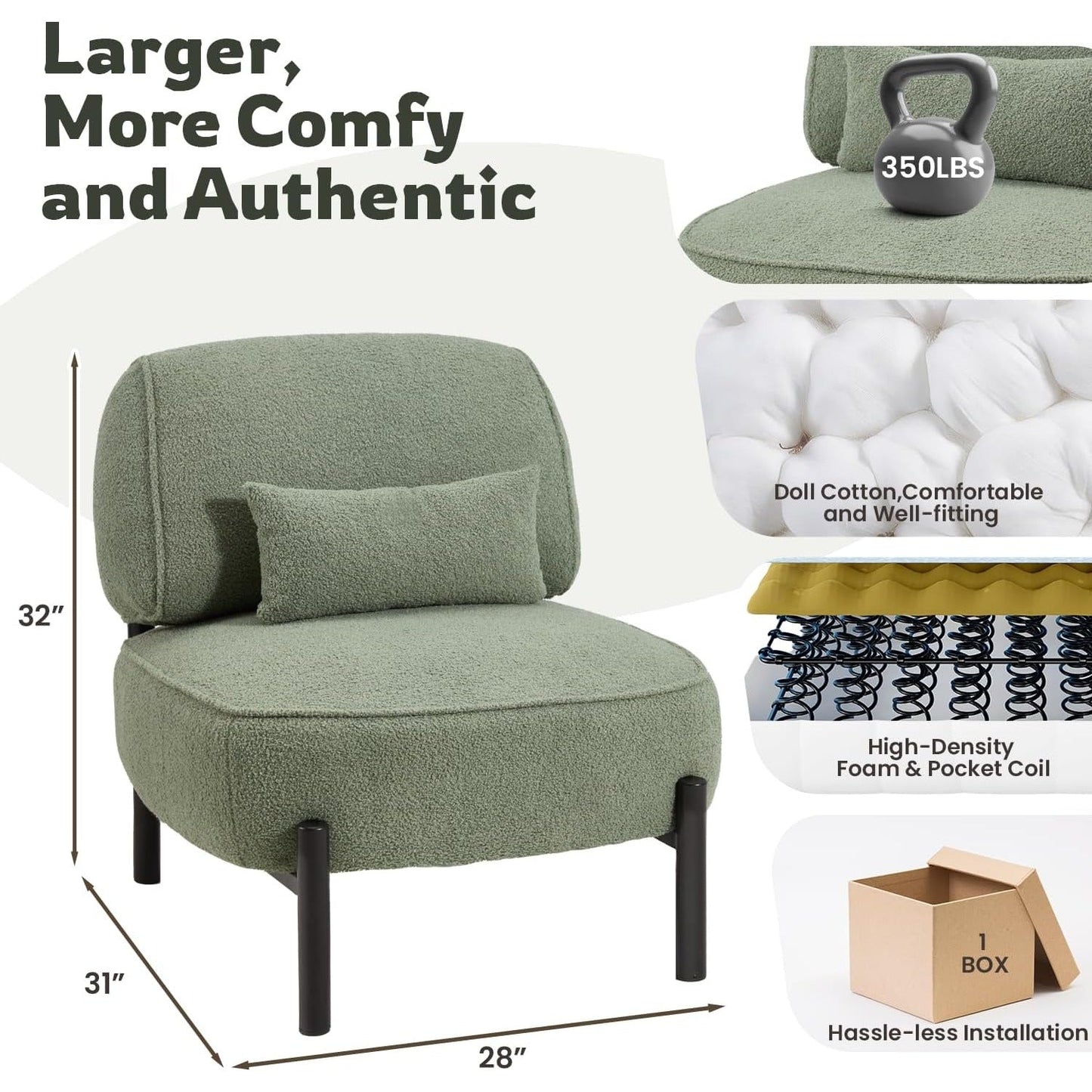 YODOLLA Mid Century Modern Accent Chair, Extra Large Teddy Upholstered Lounge Chair with Pillow
