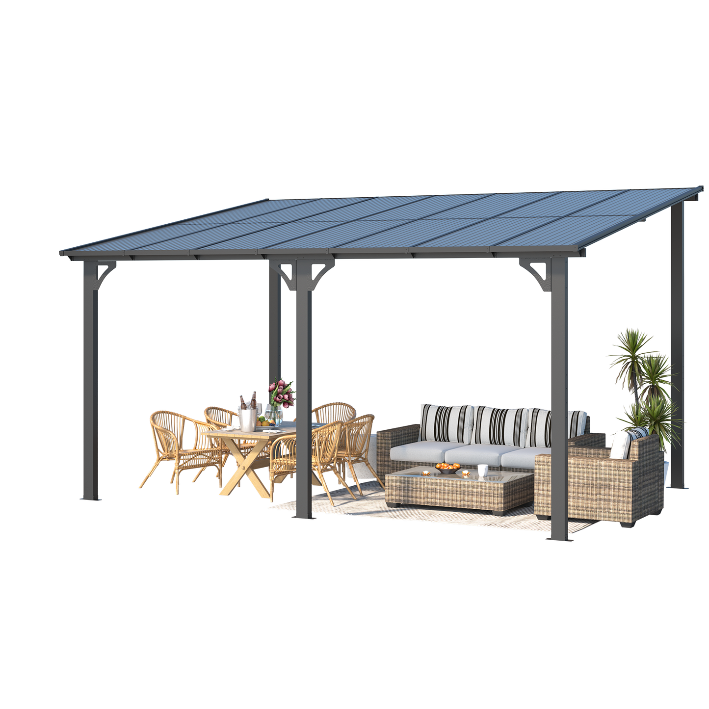 YODOLLA 14' x 10' Hard Top Lean to Gazebo for Patio, Dark Gray