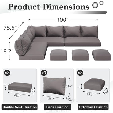 YODOLLA Outdoor Cushions, Fits 7-Seats Sectional Rattan Conversation Set, Memory Foam Cushions and Covers (Dark Grey)