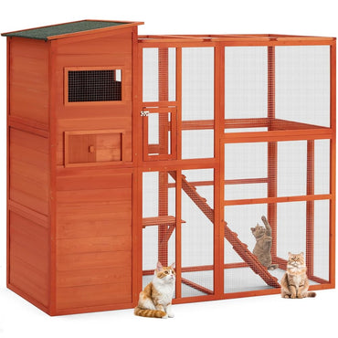 YODOLLA Large Spacious Cat Cage with Weatherproof Roof, Natural Wood