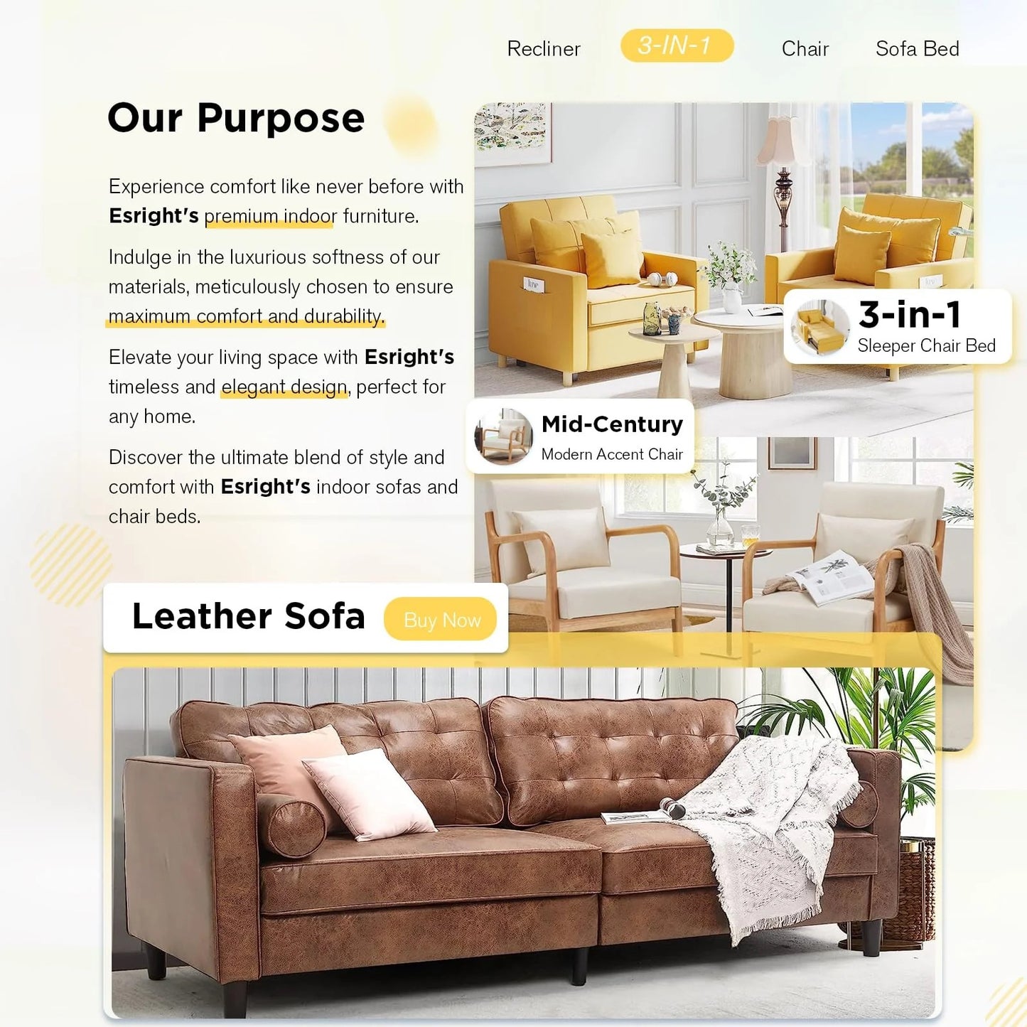 YODOLLA 3 in 1 Chair Bed Sleeper for Adults, Yellow