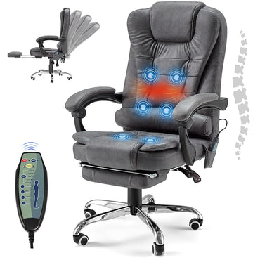 YODOLLA Massage Office Chair with Heat w/Retractable Footrest, Grey Leathaire