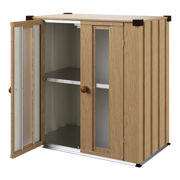YODOLLA Small Outdoor Storage Cabinet Waterproof, Wood Grain