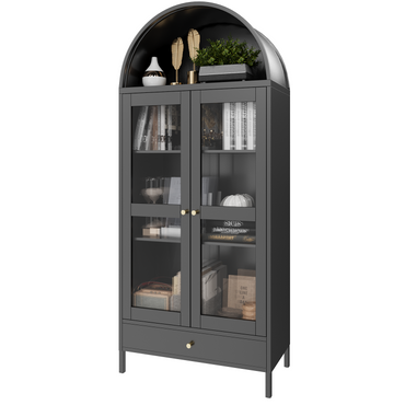 YODOLLA 73'' Kitchen Pantry, Metal Arched Storage Cabinet, Modern Display Bookcase China Cabinet