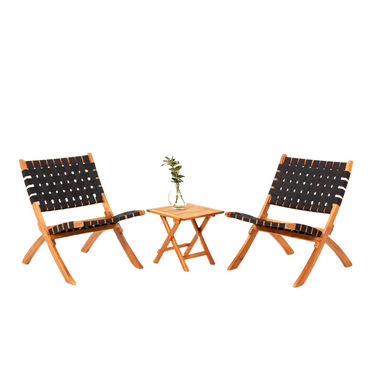 YODOLLA 3 Piece Patio Furniture Set, Acacia Wood Bistro Set with Coffee Table & Folding Chairs