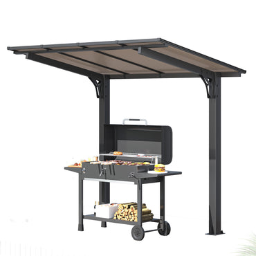 YODOLLA 8' x 5' Hardtop Pergola, Wall-Mounted Grill Gazebo & Carport for Patio, Deck & Outdoor Use