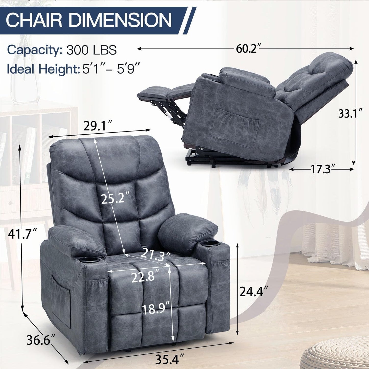 YODOLLA Massage Power Lift Recliner for Elderly, Faux Leather, Bronze Dark Grey
