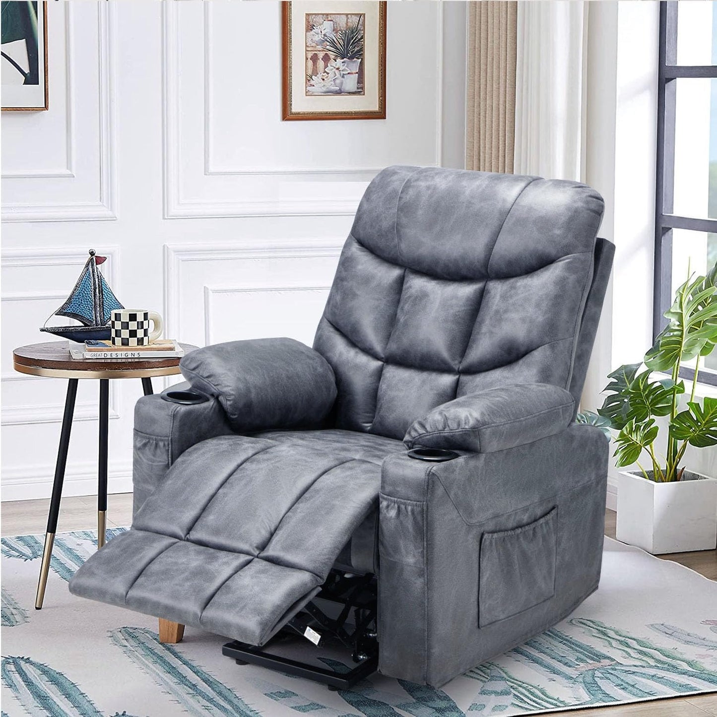 YODOLLA Massage Power Lift Recliner for Elderly, Faux Leather, Bronze Dark Grey