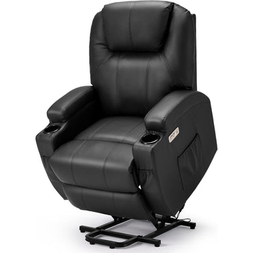 YODOLLA Power Lift Recliner Chair for Elderly with Side Pockets, PU Leather, Black