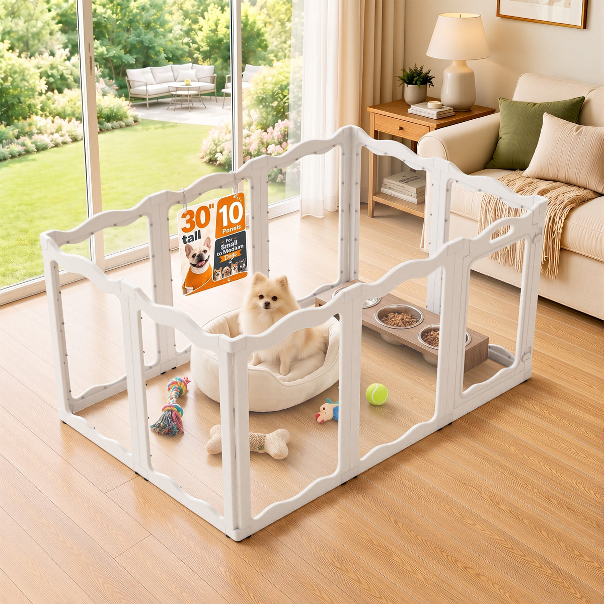 YODOLLA Clear Acrylic Dog Playpen Indoor, 30" H, 10 Panels, White