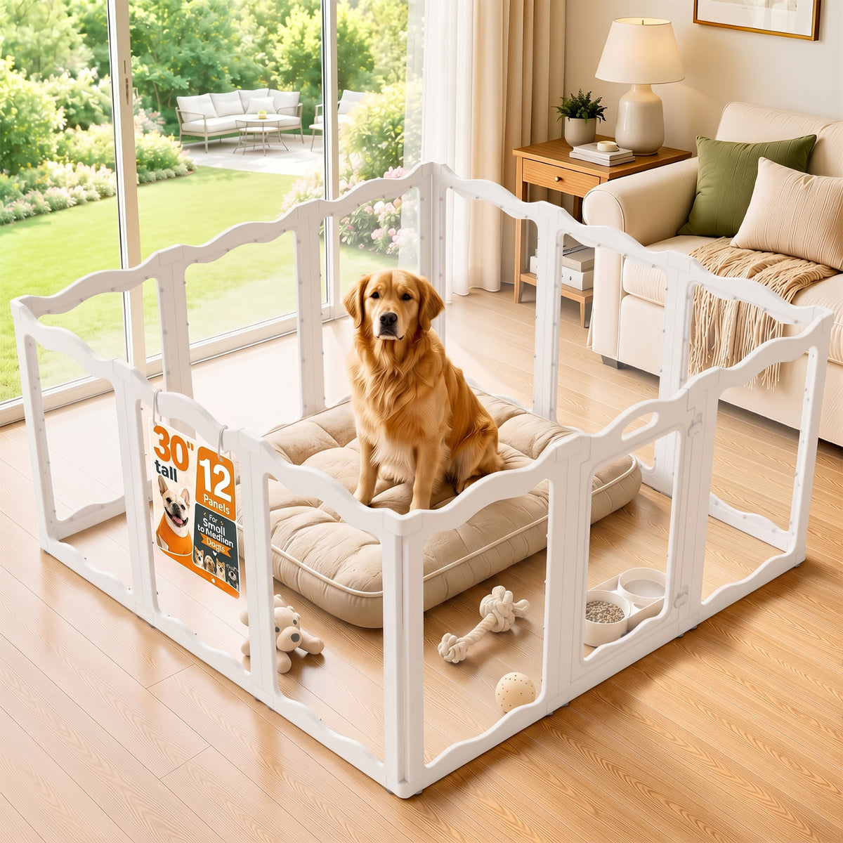 YODOLLA Clear Acrylic Dog Playpen Indoor, 30" H, 12 Panels, White