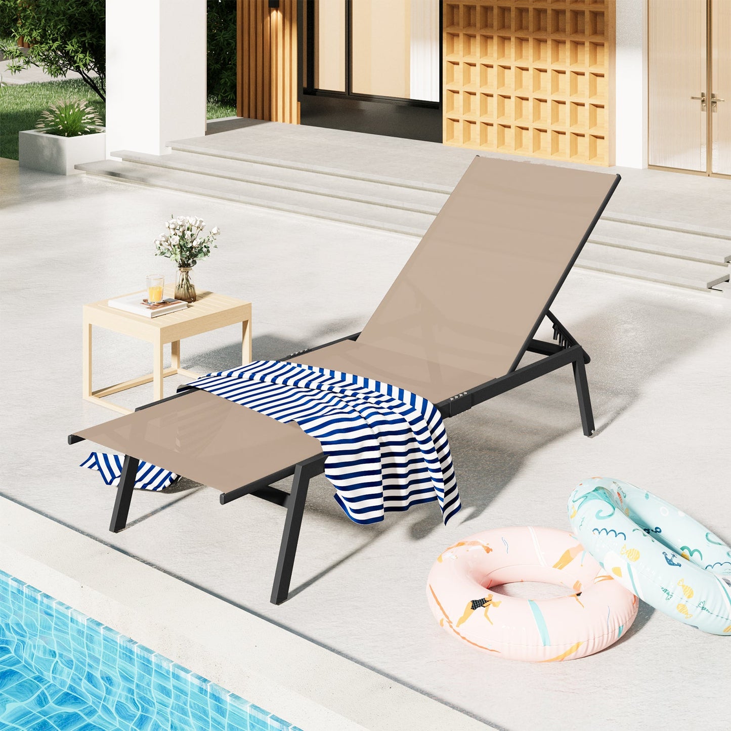 YODOLLA Curved Design Pool Lounge Chairs, Beige