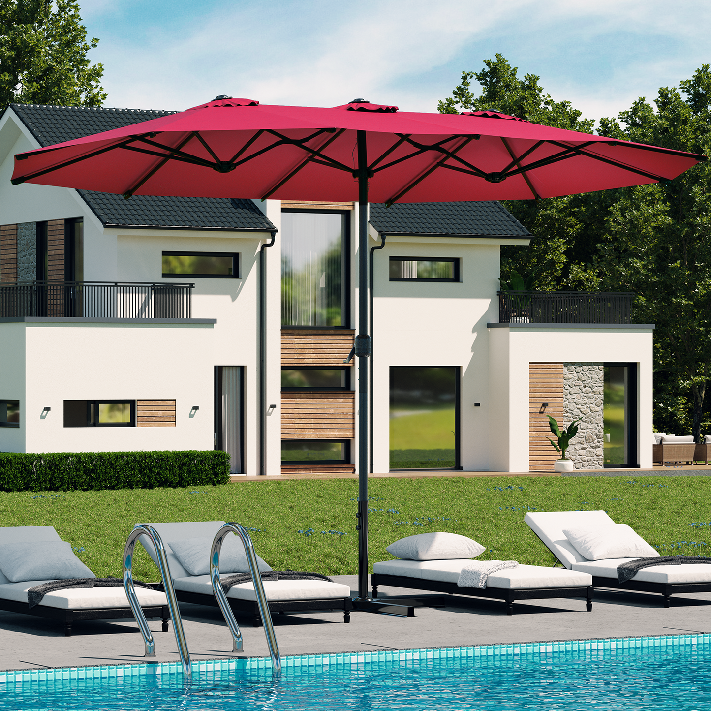 YODOLLA 15x9ft Double-Sided Patio Umbrella, Red
