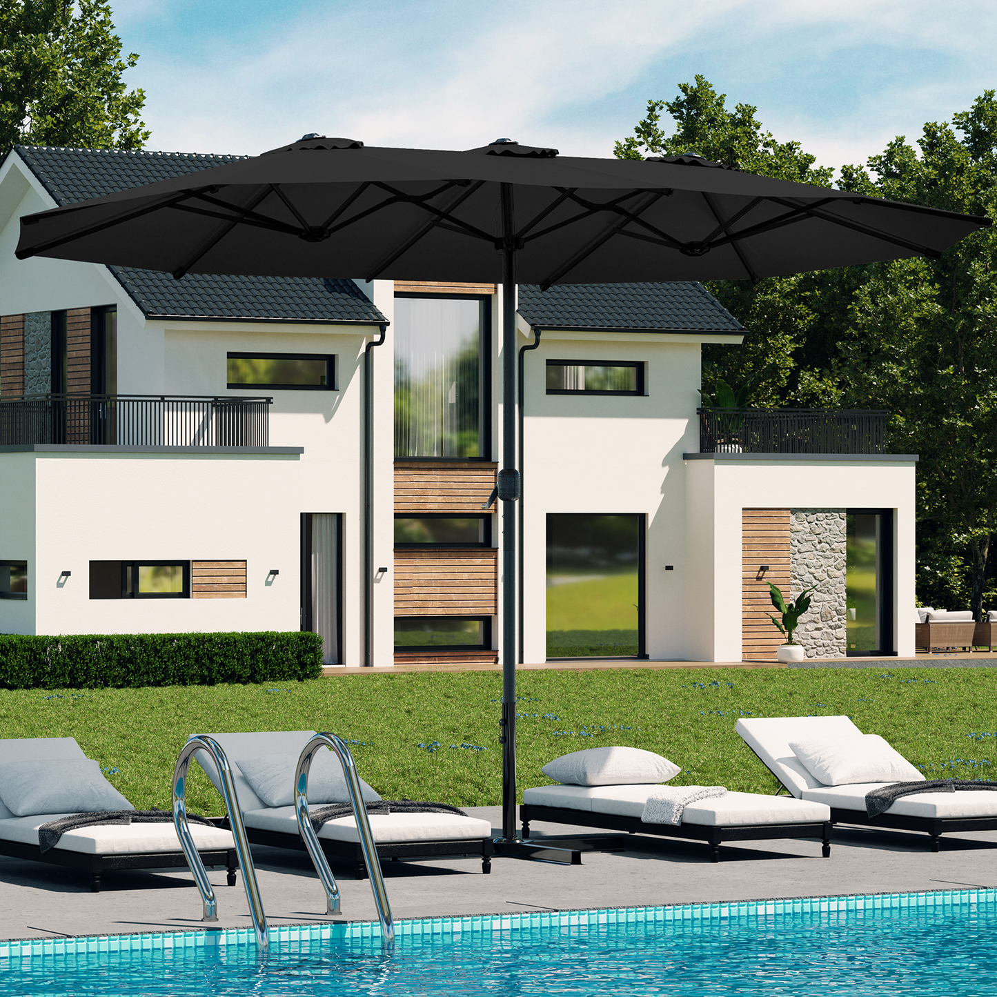 YODOLLA 15x9ft Double-Sided Patio Umbrella, Black