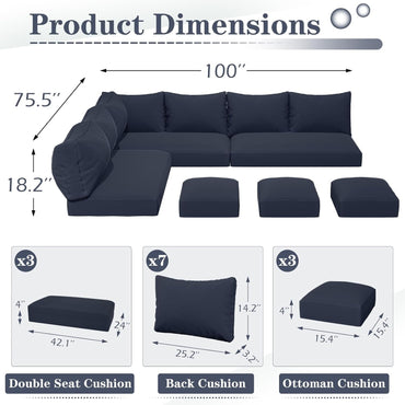 YODOLLA Memory Foam Cushions and Covers (Navy)