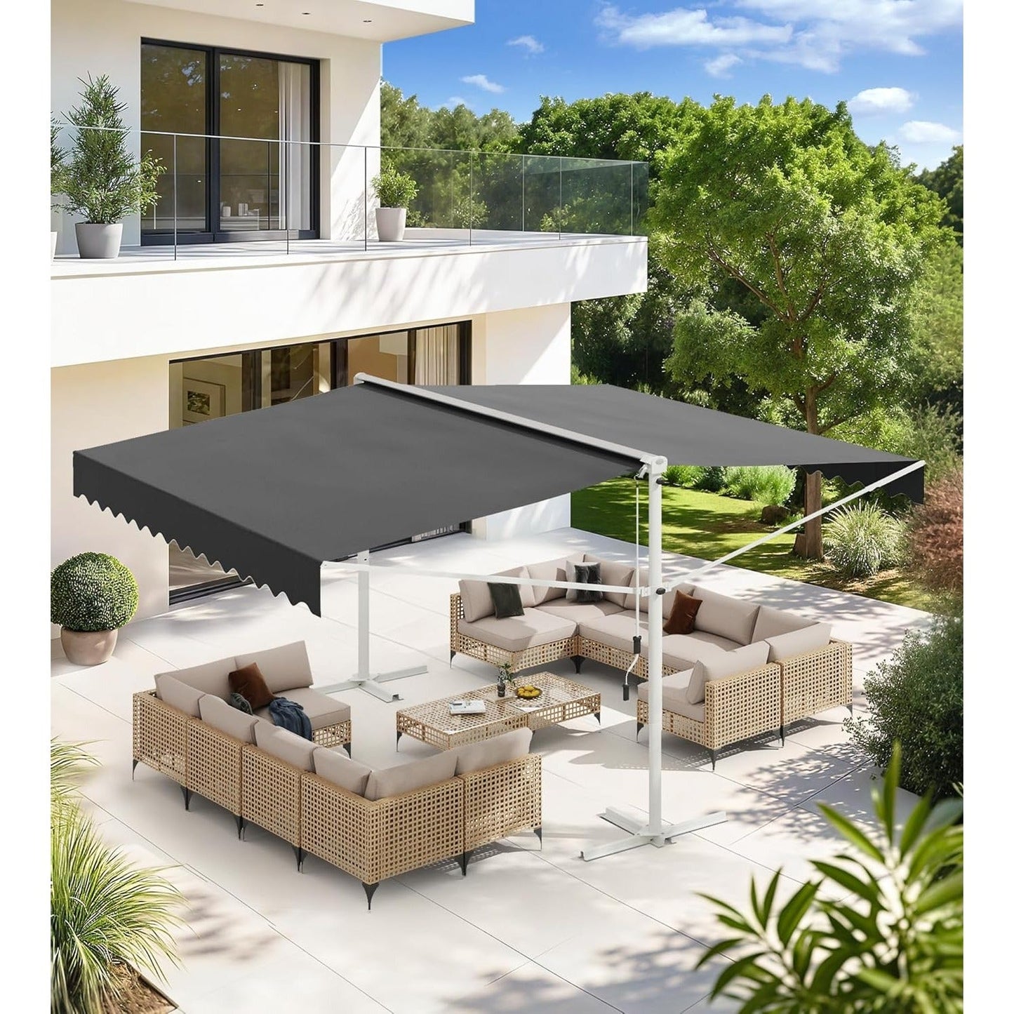 YODOLLA 10'x10' Dual Side Free Standing Retractable Awning, Dark Gray