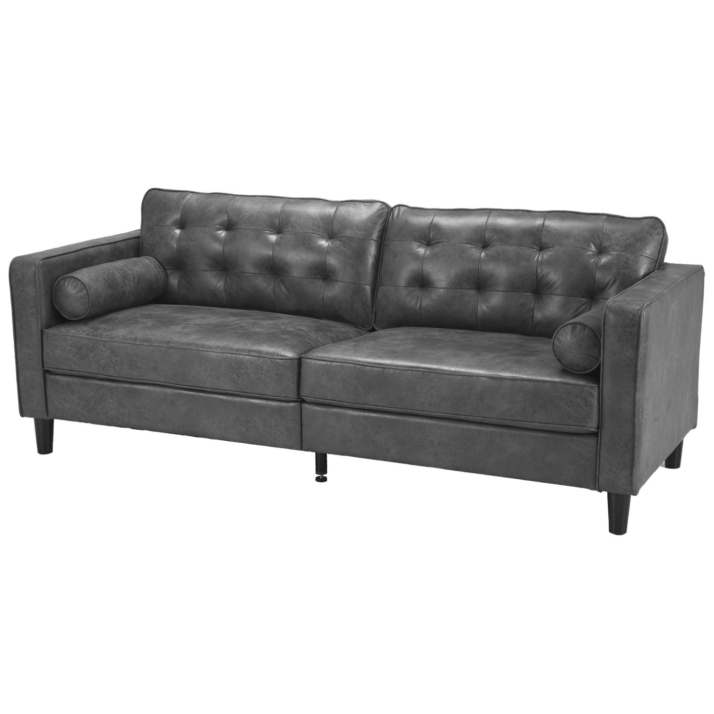 YODOLLA 84.2" 3-Seats Large Sofa Couch Couch, Faux Leather Gray