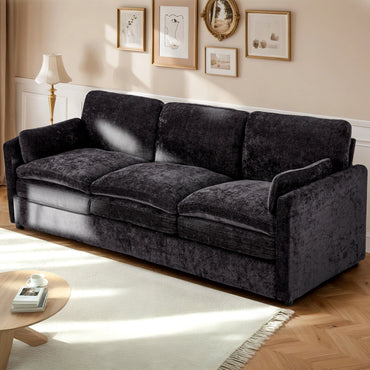 YODOLLA 89" Chenille Sofa, 3-Seater, 2 Removable Pillows, Black