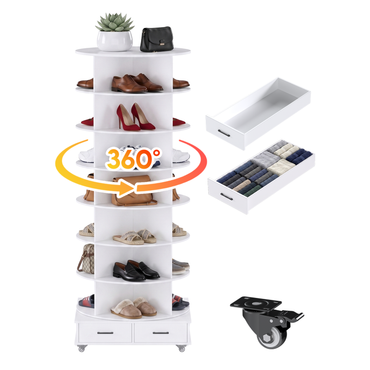 YODOLLA 8 Tier Rotating Shoe Rack Contains 2 Drawers Shoe Tower Organizer
