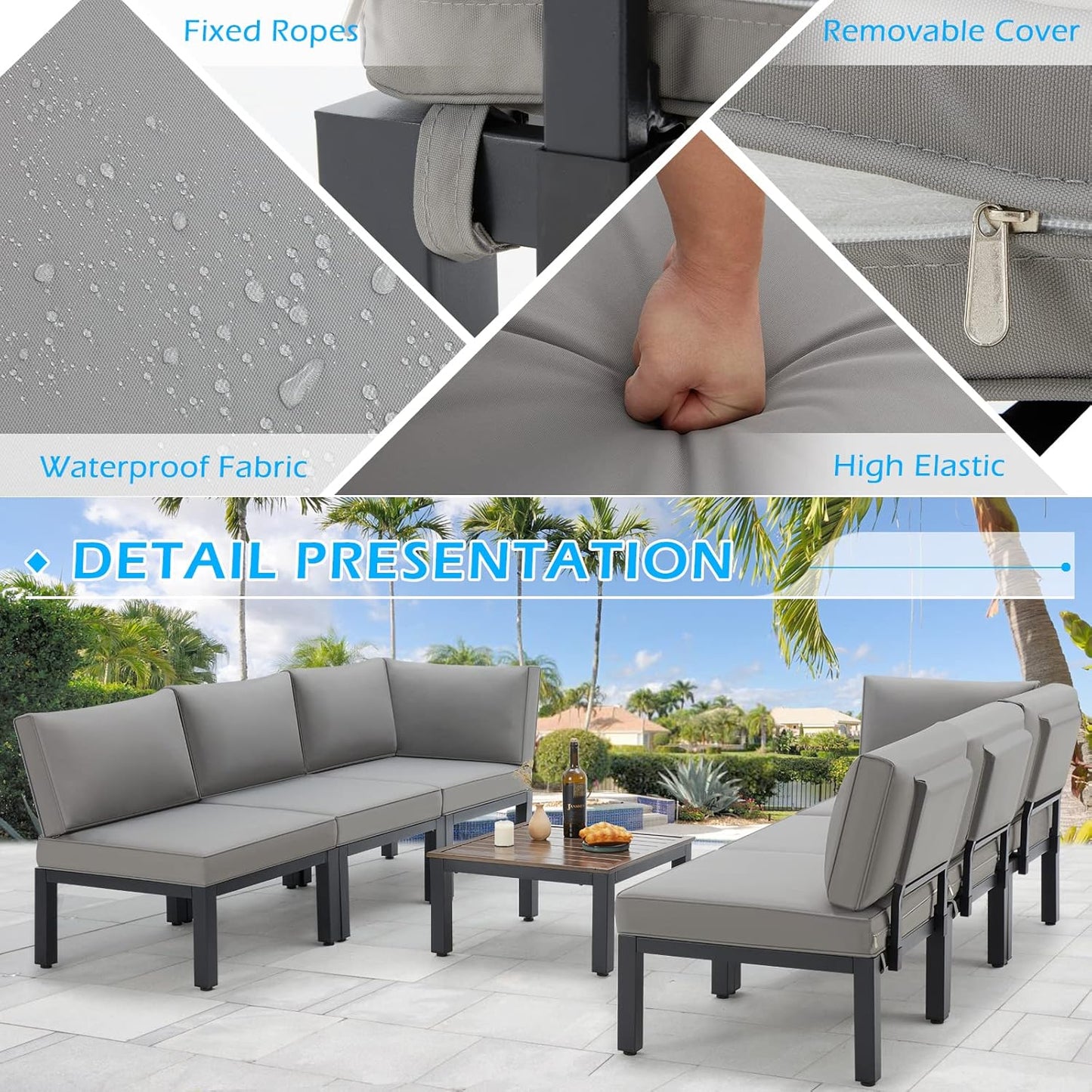 YODOLLA Outdoor Patio Furniture Set, 7 Piece Metal Patio Sectional Conversation Sofa