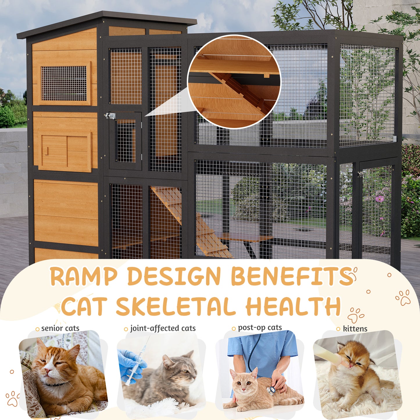 YODOLLA Large Spacious Cat Cage With Weatherproof Roof, Coffee