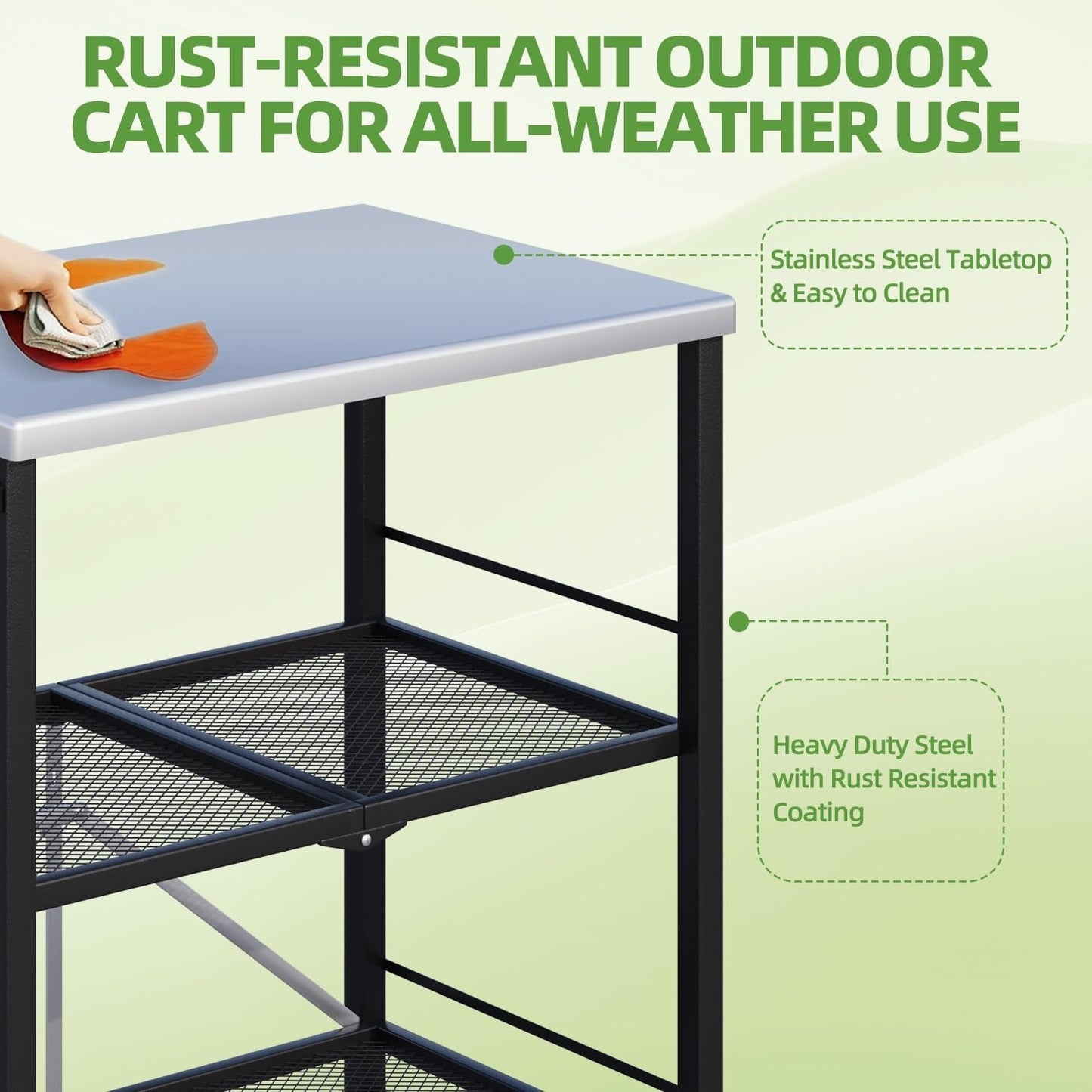 YODOLLA Foldable Stainless Steel Grill Cart Table with Wheels, Silver