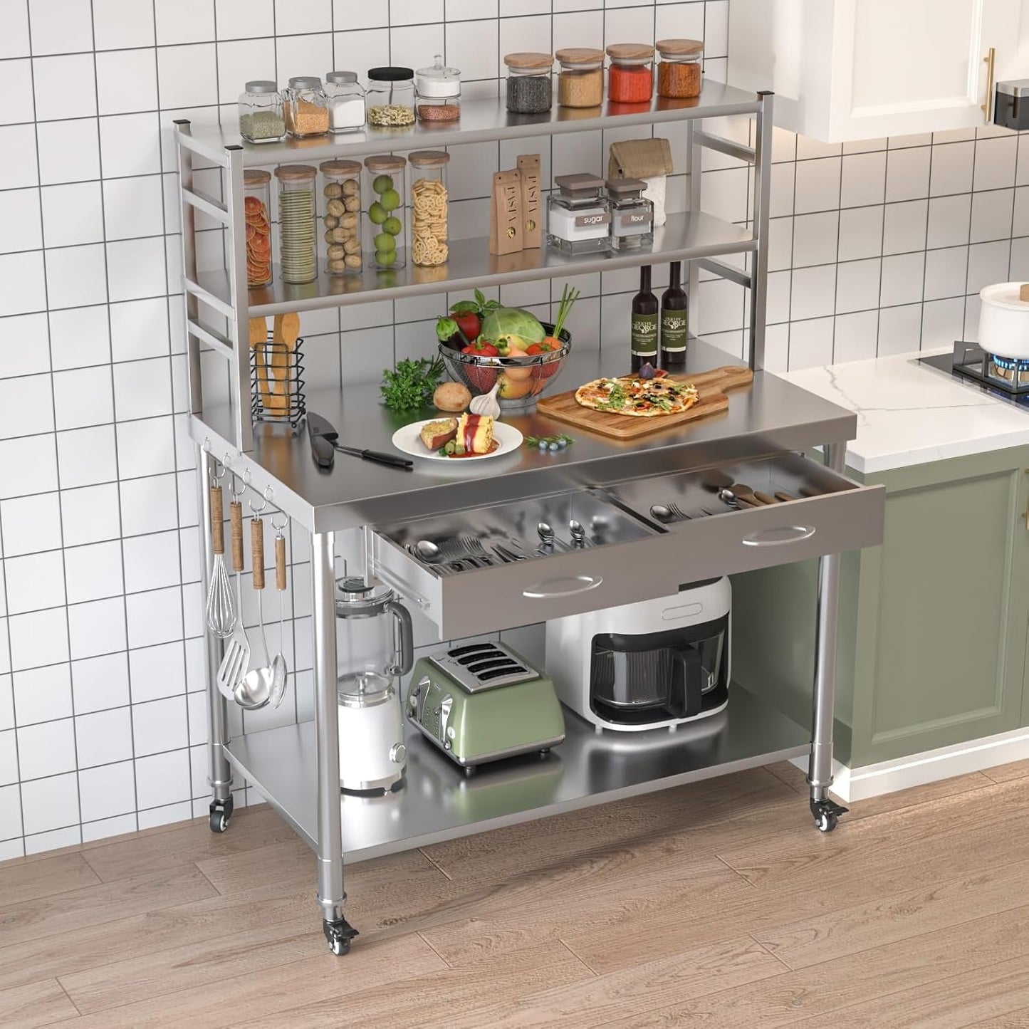 YODOLLA Stainless Steel Table with Shelves and Drawer 48"x24" Prep Table for Commercial Kitchen