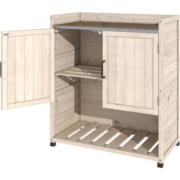 YODOLLA Potting Bench, Outdoor Wooden Storage Cabinet with Adjustable Shelf
