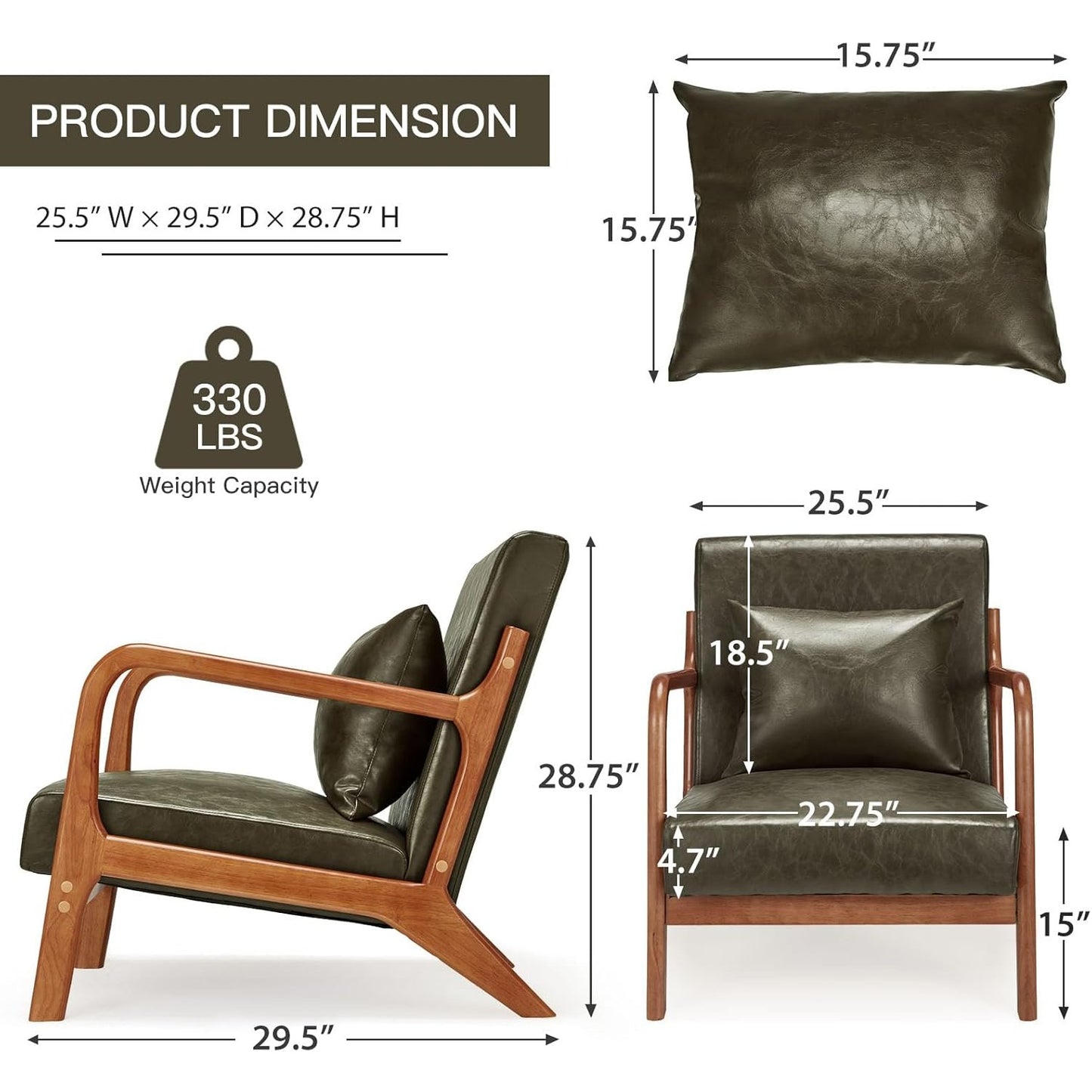 YODOLLA Accent Chair Reading Armchair, PU Leather Green