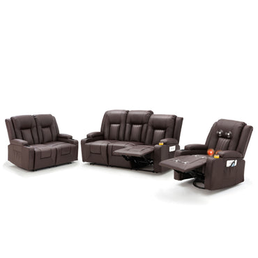 YODOLLA 3 PCS Leather Recliner Sofa Set