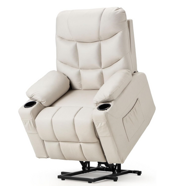 YODOLLA Massage Power Lift Recliner for Elderly, Faux Leather, Cream White