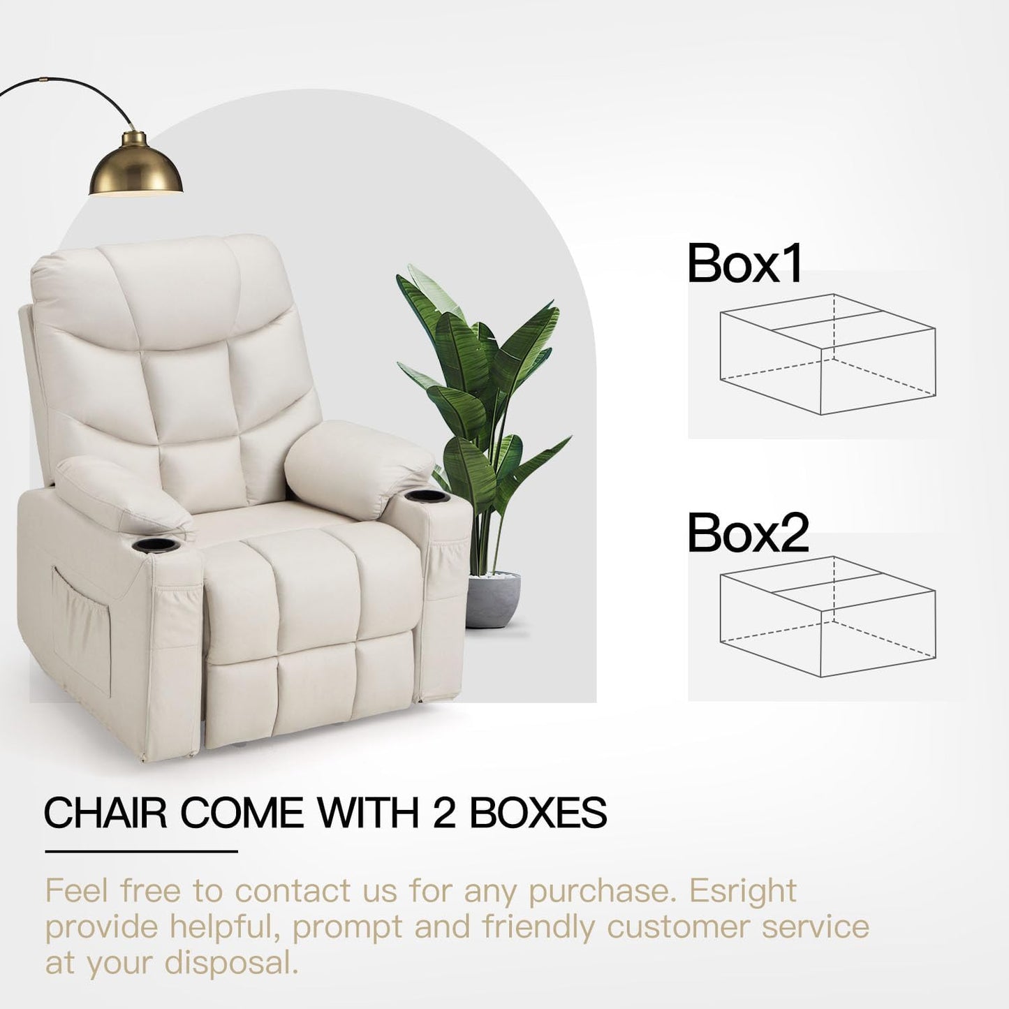 YODOLLA Massage Power Lift Recliner for Elderly, Faux Leather, Cream White