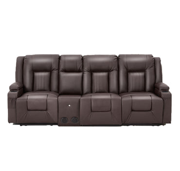 YODOLLA Faux Leather Recliner Sofa w/ Console, Brown