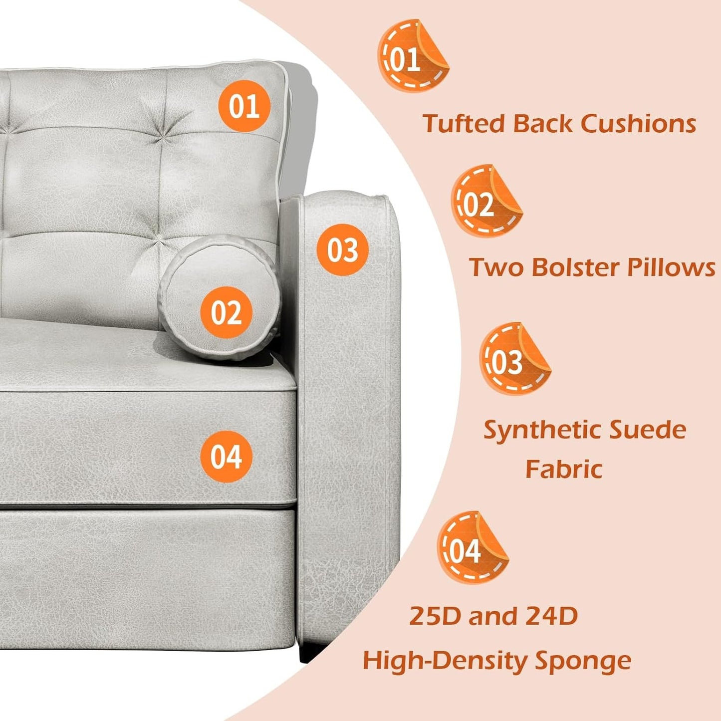 YODOLLA 84.2" 3-Seats Large Sofa Couch Couch, Faux Leather White