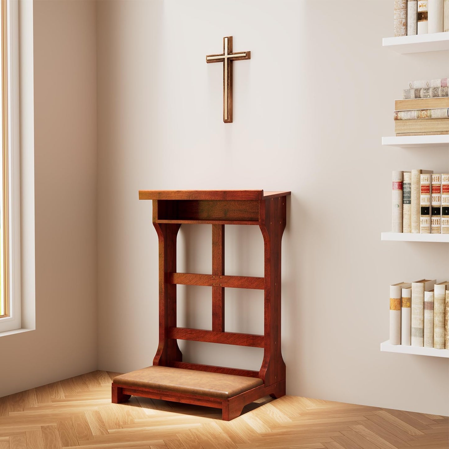 YODOLLA Wood Prayer Kneeler Bench with Storage Shelf & Soft Cushion