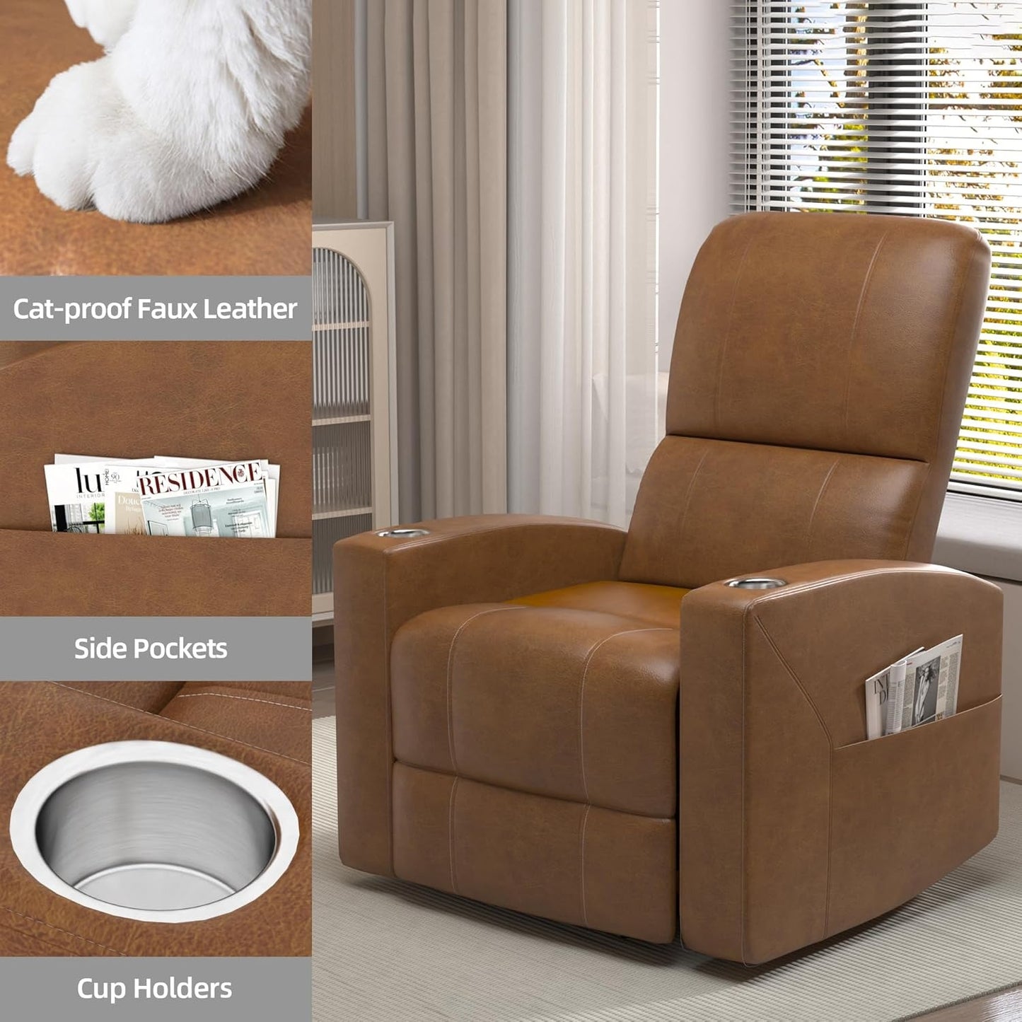YODOLLA Recliner Sofa Chair, Faux Leather Brown
