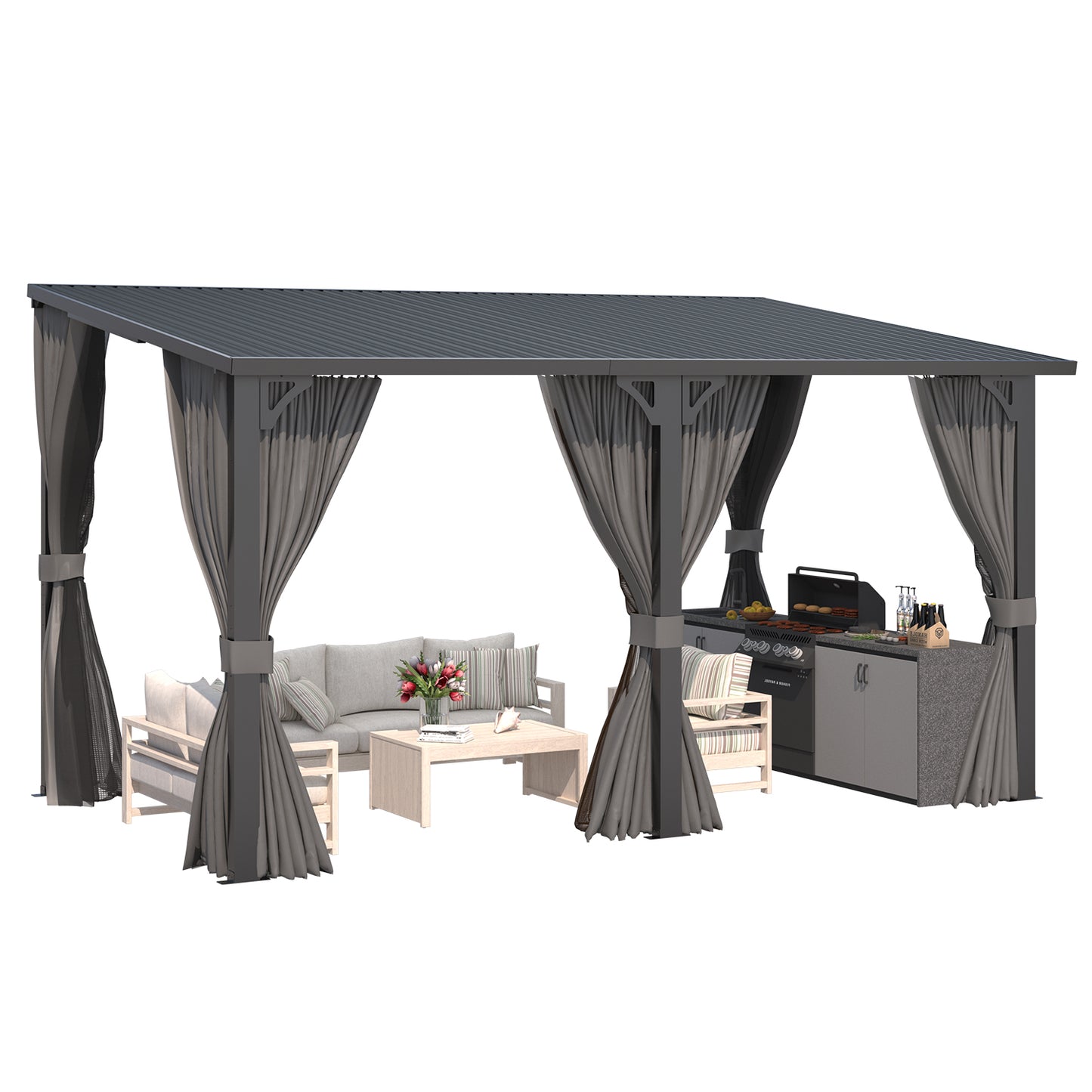 YODOLLA 14' x 8' Outdoor Hardtop Metal Gazebo for Patio Galvanized Steel Pergolas