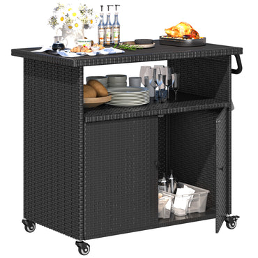 YODOLLA Outdoor Bar Cart, Patio Storage Grill Cart with Handles,Black
