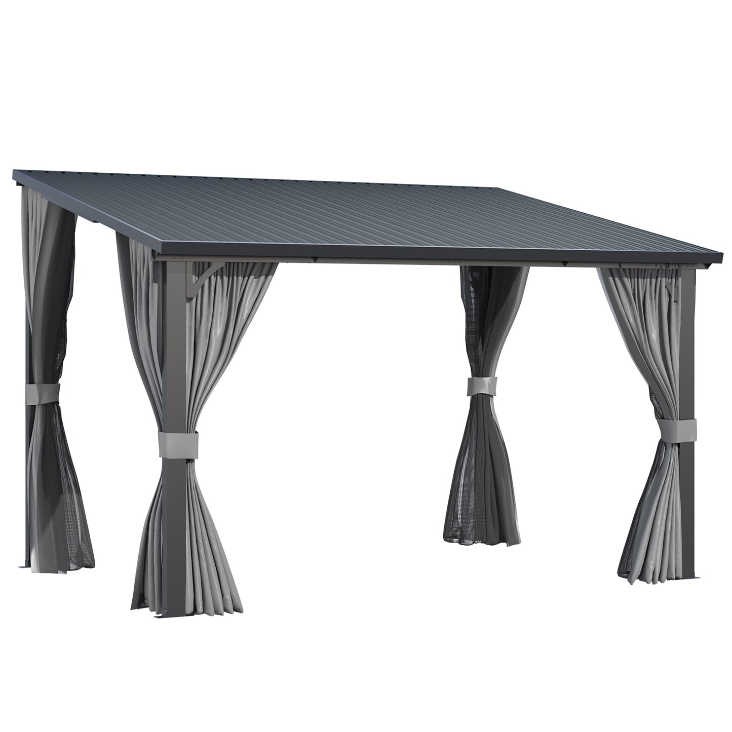 YODOLLA 12'x8' Outdoor Hardtop Gazebo Pergola with Curtains and Netting for Patio