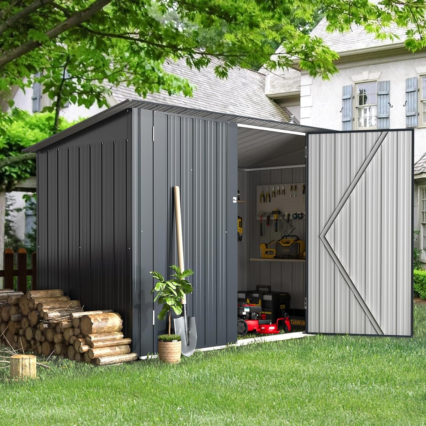 YODOLLA 7x3 Outdoor Bike Storage Shed, Lean to Sheds, Dark Gray