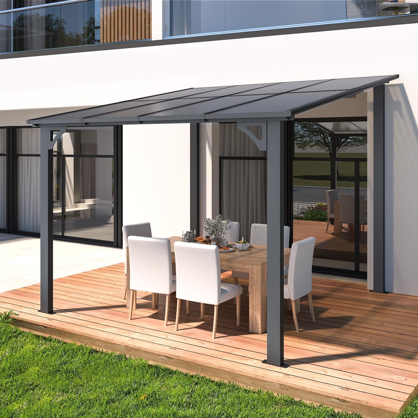 YODOLLA 8' x 8' Lean to Gazebo Pergola for Patio, Dark Grey