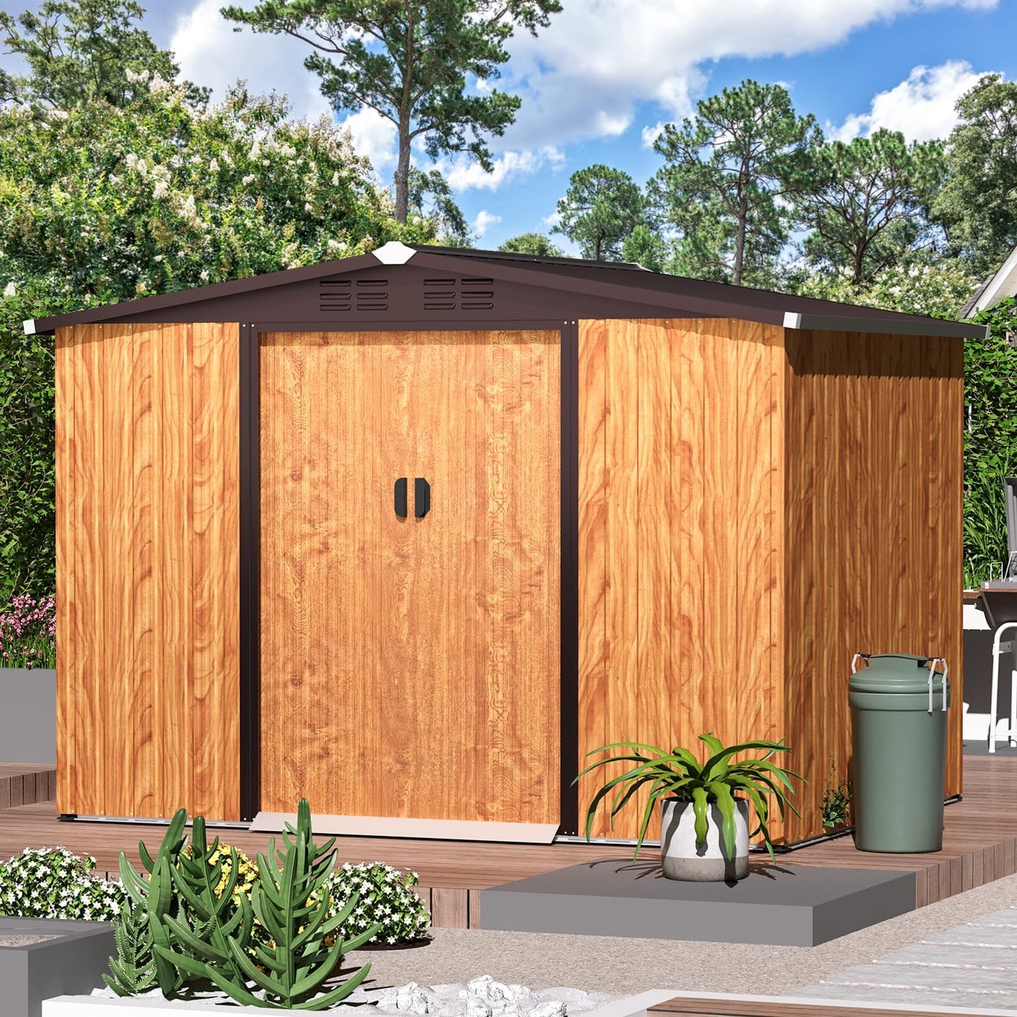 YODOLLA 8x6 Woodgrain Outdoor Storage Shed