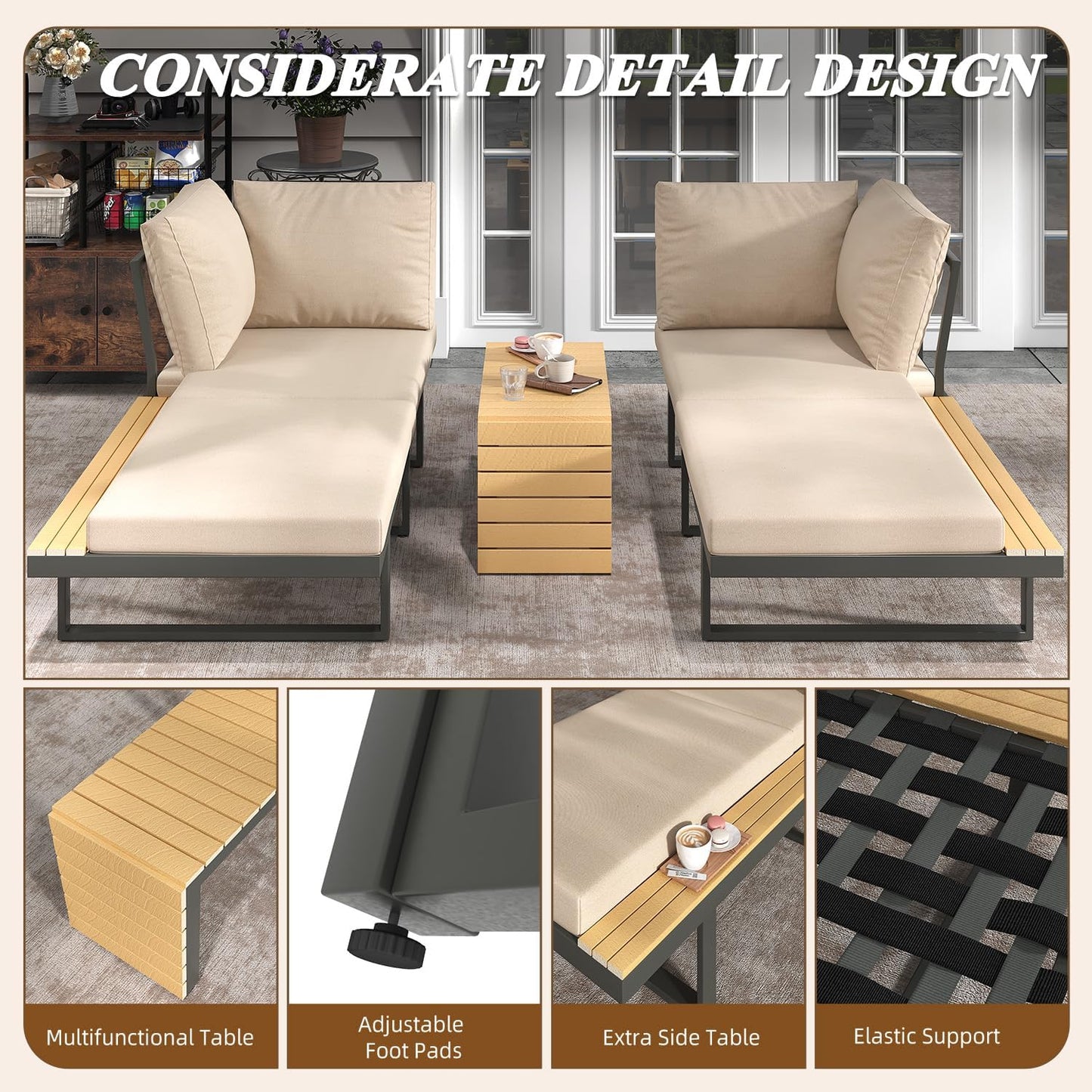 YODOLLA 4 Piece Metal Patio Furniture Set