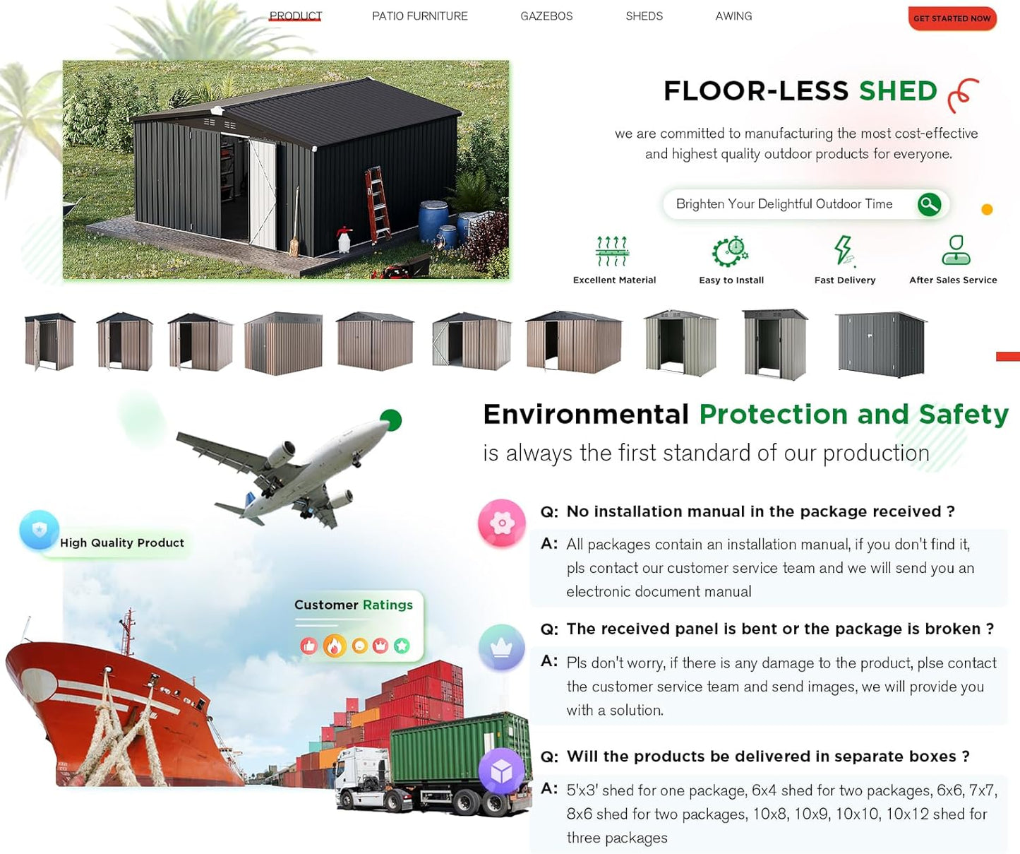 YODOLLA Shed 12' x 12' Storage Shed, Dark Grey