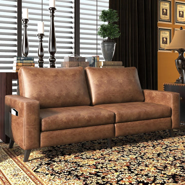 YODOLLA 79 Inch Sofa Couch for Living Room, Faux Leather, Brown