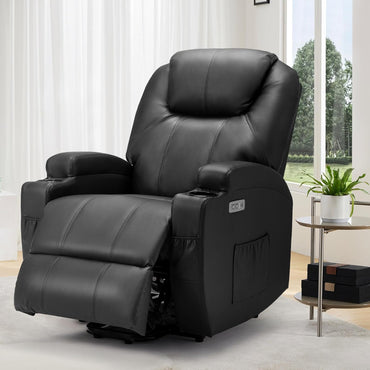 YODOLLA Power Lift Recliner Chair for Elderly with Side Pockets, PU Leather, Black