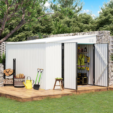 YODOLLA 8x10 Lean-to Shed, Outdoor Storage Shed, White