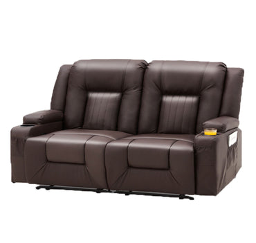 YODOLLA 2-Seat Recliner Sofa, Faux Leather, Cup Holders, Brown