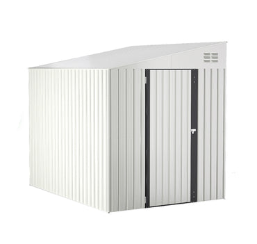 YODOLLA Outdoor 6' x 8' Metal Wall Side Lean to Storage Shed, White