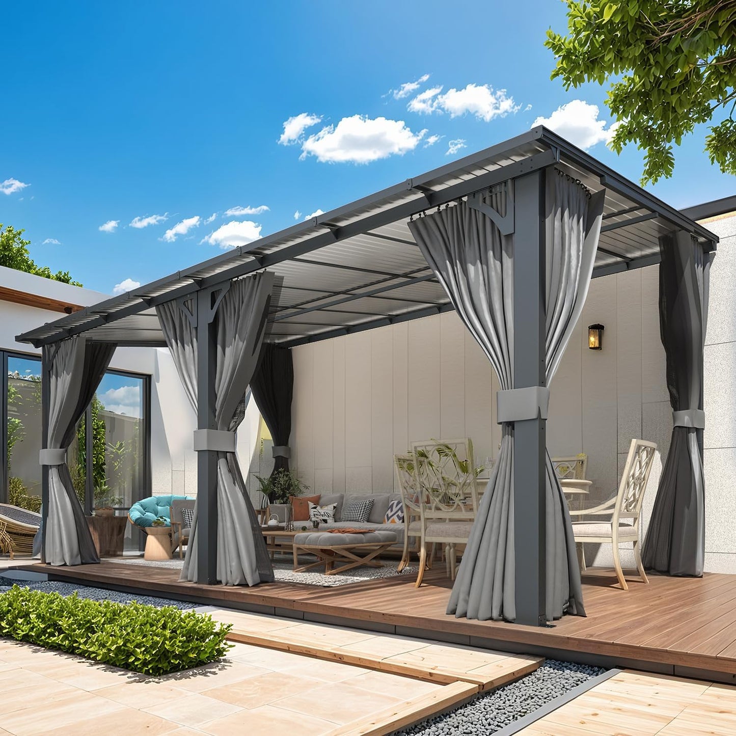 YODOLLA 16' x 10' Gazebo Outdoor Pergola for Patio with Curtains and Netting
